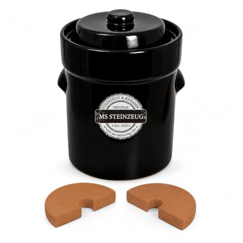 MS-Steinzeug Gärtopf, Sauerkrauttopf 30 Ltr. + Beschwerungssteine braun Milchsäuregärung Einmachtopf ideal für Vegetarier gesunde Ernährung Fermentation