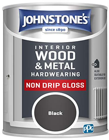 Johnstone's - Interior Wood & Metal Hardwearing - Black - High Sheen - Non Drip - Gloss Finish - Suitable Paint Interior & Exterior - Dry in 16-24 hours - 14m2 Coverage per Litre - 750ml
