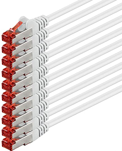 1aTTack.de - 10x 1m câble patch CAT6 S/FTP PIMF blindage câble réseau CAT.6 RJ45 câble Ethernet routeur LAN DSL commutateur modem panneau de brassage - blanc - 10 pièces