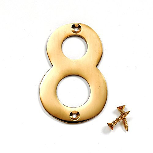 Merriway BH04275 Polished and Lacquered Solid Brass Screw-On House Flat Gate Post Numeral 50 mm (2 Inch) Number 8