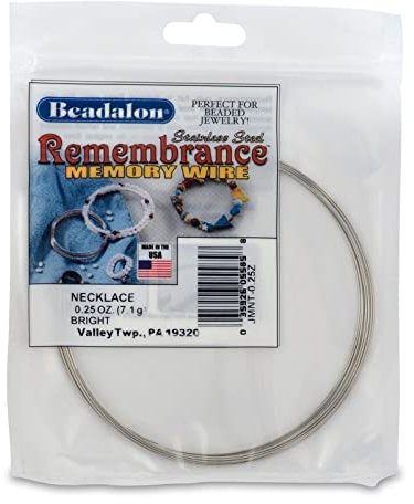 Beadalon Remembrance Stainless Steel Memory Wire, Round, Necklace, Bright, 0.25 oz, Approx. 9 coils