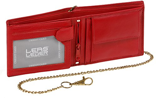 LEAS Bikerkombibörse Bikerbörse Trucker mit Kette Echt-Leder im Querformat, rot