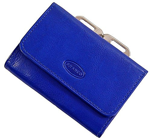 GoBago Bügelbörse Damen Leder Portemonnaie Geldbeutel Knipser 10,5 x 7,5 cm (Blau)