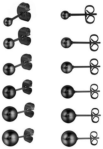Aroncent Unisex Perle Ohrstecker Set: 6 Paar Edelstahl Imitation Perlen Kugel Ohrringe Ohr Piercing Geschenk für Herren Damen Schwarz 3mm 4mm 5mm 6mm 7mm 8mm