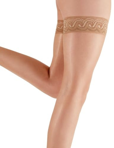 Pretty Polly Women's Nylons - 10d Gloss Lace Top Hold Ups Tights, Beige (Sherry), M-L UK