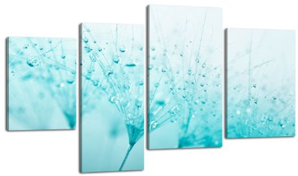 Leinwandbild Pusteblume Türkis LW288 Wandbild, Bild auf Leinwand, 4 Teile, 180x115cm, Kunstdruck Canvas, XXL Bilder, Keilrahmenbild, fertig aufgespannt, Bild, Holzrahmen, Löwenzahn, Blüte, Schirmchen