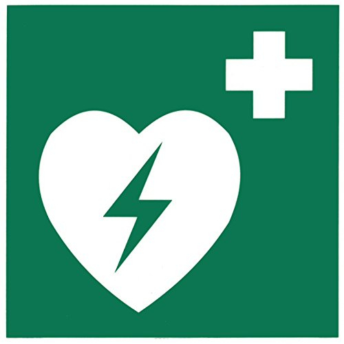Rettungszeichen Defibrillator ISO7010 15x15 cm - Kunststoff nachleuchtend + selbstklebend