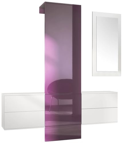 Vladon Garderobe Wandgarderobe Carlton Set 3, Made in Germany, Korpus in Weiß matt/Paneel in Brombeer Hochglanz