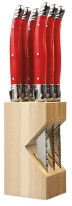 Laguiole 6pc Steak Knife Set In Block (Red)