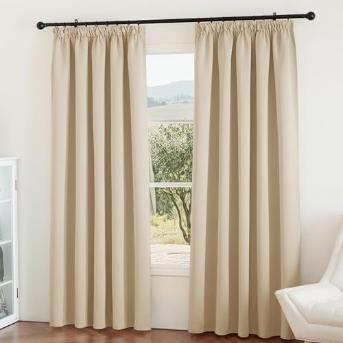 PONY DANCE Übergardinen mit Kräuselband Thermo Vorhang Kälteschutz 2er Set H 228 x B 167 cm Blickdichte Gardinen Wohnzimmer Verdunkelungsvorhang für Schiene, Biscotti Beige