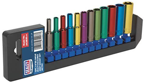 Sealey Ak282D Multi-Coloured Socket Set 12Pc 1/4In Sq Dr 6Pt Deep Metric