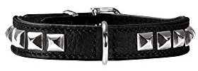 HUNTER ROCKY PETIT Hundehalsband für kleine Hunde, Leder, Nappaleder, weich, rockig, Nieten-Besatz, 30 (XS), schwarz