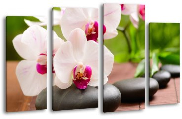 Leinwandbild Innere Balance LW398 Wandbild, Bild auf Leinwand, 4 Teile, 180x100cm, Kunstdruck Canvas, XXL Bilder, Keilrahmenbild, fertig aufgespannt, Bild, Holzrahmen, Wellness, Orchidee, Asia,