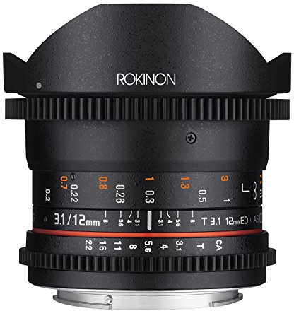 Rokinon Cine DS 12mm T3.1 Ultra Wide Cine Fisheye Lens for Canon EOS EF DSLR Cameras - Full Frame Compatible