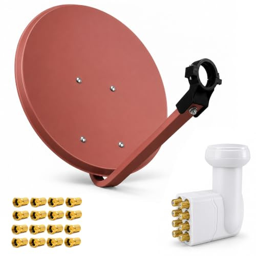 Premium X Satelliten-Komplettanlage 80cm Satellitenschüssel Ziegelrot Satellitenantenne Octo LNB 16x F-Stecker, SAT für 8 Teilnehmer