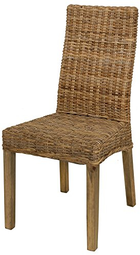 korb.outlet Moderner Esszimmerstuhl aus Natur Rattan auf stabilem Holzrahmen, Grau