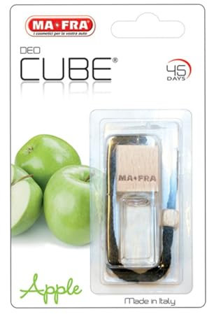 Ma-Fra, Deo Cube Apple, Profumatore per Auto, Fragranza alla Mela Verde, Rinfresca Abitacolo e Piccoli Ambienti, Design Elegante a Forma di Cubo e Tappo in Legno, Profumazione a Lunga Durata, 5ml