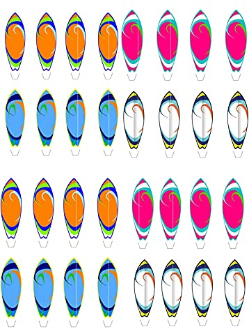 Surf Board Collection Edible Stand Up Wafer Paper Cake Toppers (12 Pack)
