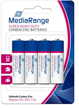 MediaRange MRBAT144 Batterie Super résistante R6 4 pièces Zinc-Carbone 1, 5 Volt Mignon AA