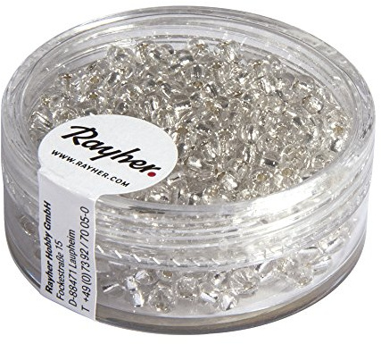 Rayher 1405522 Rocailles, 2,6 mm ø, mit Silbereinzug, silber
