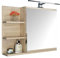 DOMTECH Badezimmer Spiegelschrank mit Ablagen und LED Beleuchtung, Badezimmerspiegel, Eiche Sonoma Spiegelschrank, L