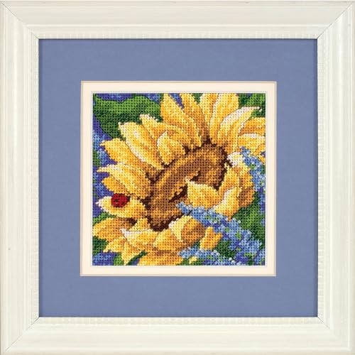 Dimensions – Nadelstichstickerei – Sunflower and Ladybug – 17066 – Handarbeit für Erwachsene – Bedruckter Stoff – 13 x 13 cm