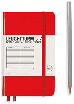 LEUCHTTURM1917 308998 Notizbuch Pocket (A6), Hardcover, 187 nummerierte Seiten, Rot, liniert