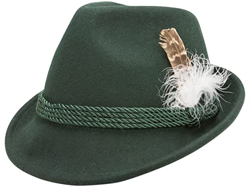 Alpenflüstern Damen Trachten-Filzhut mit Hutfeder ADV02500M50, Grün- Medium (56/57)