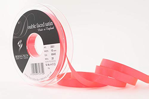 Berisfords Double Satin Ribbon, Flo Pink, 10 mm x 20 m