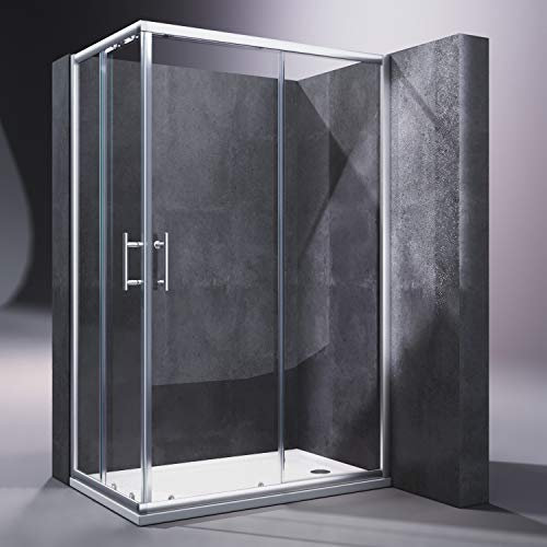 SONNI Duschkabine/Duschabtrennung 120x80cm Eckeinstieg mit Duschwanne Doppel Schiebetür Echtglas