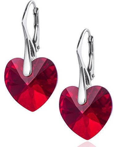 Pendientes Colgantes De Corazón En Plata Con Cristales Rojos Para Mujer
