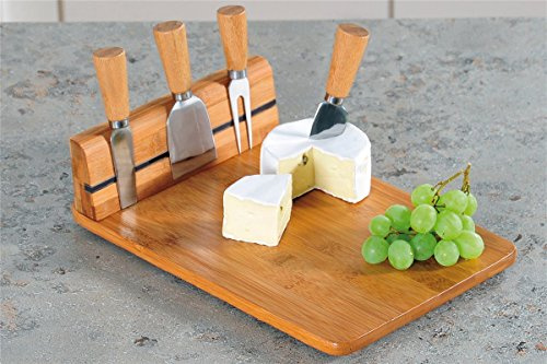 Kesper Käseschneidebrett aus Bambus, mit Magnethalter und 4 Tlg. Besteck aus Edelstahl, 30x20x8 cm