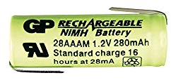 NiMH-Akku, GP, Industriezelle mit Lötfahnen, 29,3x10,2mm, 1,2V/400mAh