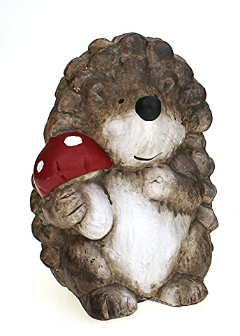 TEMPELWELT Deko Figur Gartenfigur Igel 14,5 cm, Polystein braun beige, Dekofigur Igelchen zum Hinstellen mit Pilz Gartendeko Herbstdeko Sommerdeko