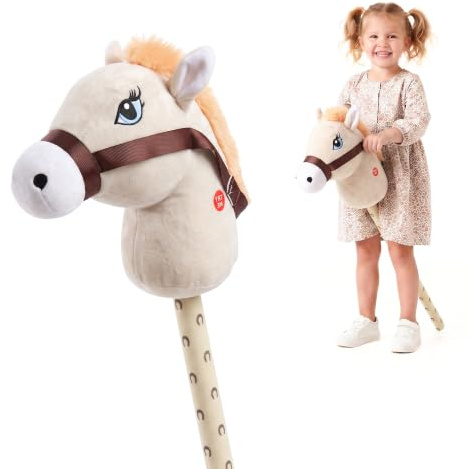 The Magic Toy Shop Cream Hobby Horse with Sounds - Ride-On Stick Toy, 73cm