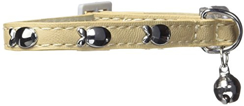 Rosewood Designer Natural Cat Collar, Beige with Silver Fish Details, Breakaway Quick Release, Adjustable Safety Collar with Bell for Cats & Kittens, Durable & Stylish Cat Collar