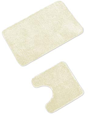WohnDirect Badematten Set - WC Vorleger (45x45cm), Badematte (50x80cm) - rutschfest waschbar Badezimmerteppich MIT WC-Ausschnitt - Creme