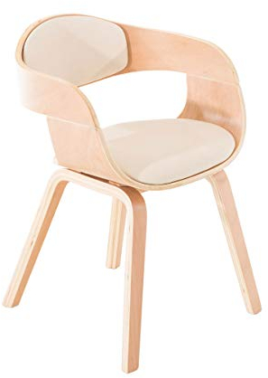 CLP Esszimmerstuhl ergonomisch Kingston, gepolsterte umlaufender Rückenlehne, Kunstlederbezug & Holzgestell, belastbar bis 150 kg, Farbe:Natur/Creme