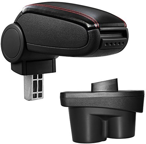 pro.tec Reposabrazos Central Tapizado Apoyabrazos con Compartimento Acolchado Instalación Fácil Polipiel - Negro con Costuras de Color Rojo