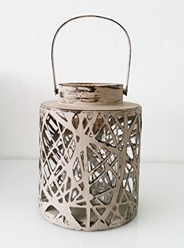 Krenz Windlicht Antik-Used-Optik Metall in vers. Designs mit Glaseinsatz (Taupe)