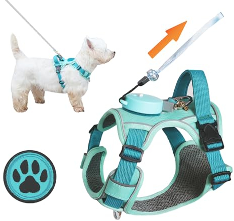 Hundegeschirr für kleine Hunde bis zu 7,3 kg, 3-in-1, kein Ziehen, leichtes Geschirr mit 2 m einziehbarer, tragbarer Leine, Frontclip, Griff, reflektierende Hundeweste mit Aufnäher,