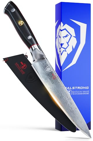 DALSTRONG Utility Knife - Shogun Series Petty - Damascus - Japanese AUS-10V Super Steel - Vacuum Heat Treated - 6 - Sheath