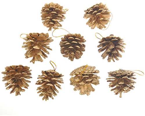 Rosenice Tannenzapfen Deko Weihnachtsschmuck - 9 Stk/Set (Golden)
