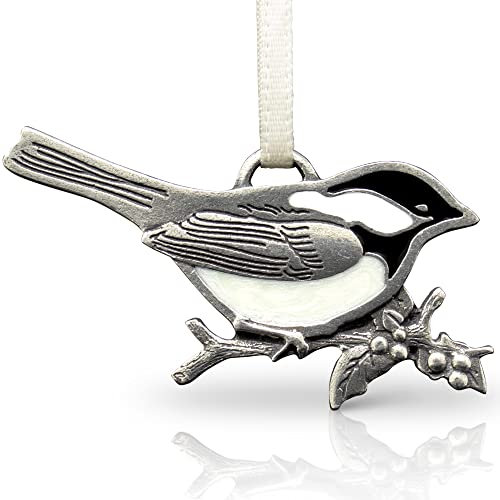 Danford Chickadee Dekofigur aus Zinn, handgefertigt, mit Satinband, 3,8 cm