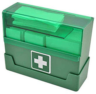 Medicalcorner24 Pflasterspender mit 90 Non-Woven Pflastern bestückt, 4 Pflaster-Größen, inkl. Wandbefestigung