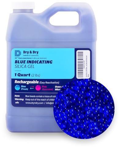 1 Quart Blue Replacement Desiccant Indicating Silica Gel Beads - 2 LBS Reusable by DRY&DRY