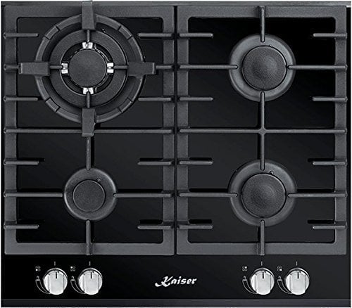 Modernes Kochfeld 60cm Autark/Gaskochfeld/Luxus Herstellers Kaiser/KCG 6380 Turbo/ Gas auf Schwarzem Glas/Glaskeramik Gaskochfeld Einbau/4 Hochwertige Brenner/3,8 kW dreikreis Turbo-Brenner mit Wok- Adapter aus Gußeisen/Gas-kochstelle/Gaskocher/Glas Schwarz/Kochmulde/Erdgas und Propangas/UVP540 EUR