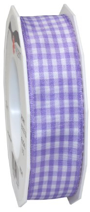 Präsent Vichy Geschenkband mit Drahtkante Lavendel/weiß, 20 m Dekoband zum Verzieren & Basteln, 25 mm Breite, Kariertes Band für Bunte Dekos & Geschenkverpackungen, zu feierlichen Anlässen