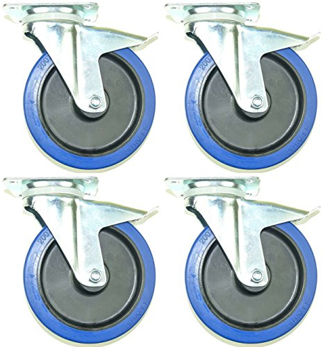 4 Stück 200mm Blue Wheels Lenkrollen mit Feststellbremse/Bremse FS Transportrollen Elastik Blau 350kg / Rad - INDUSTRIEQALITÄT (4 x Brems)
