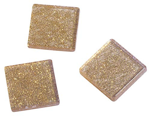 Rayher Acryl Mosaik Steine, Glitter, transparent, kaschmir gold, 1x1cm, ca. 205 Stück, Box 50 g, quadratisch, Kunststoffsteine, Kunststoffmosaik durchscheinend, 14542617